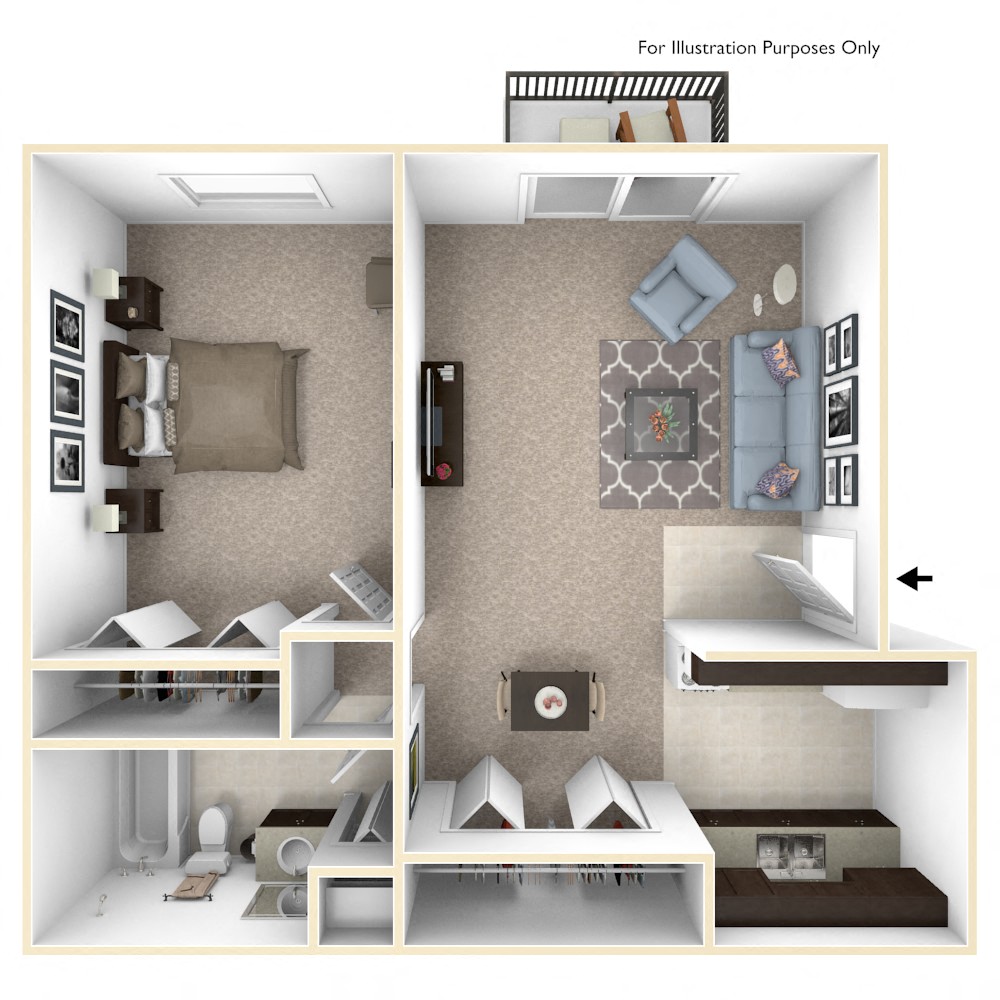 Floor plan for 1 bed, 1 bath, 550 sqft